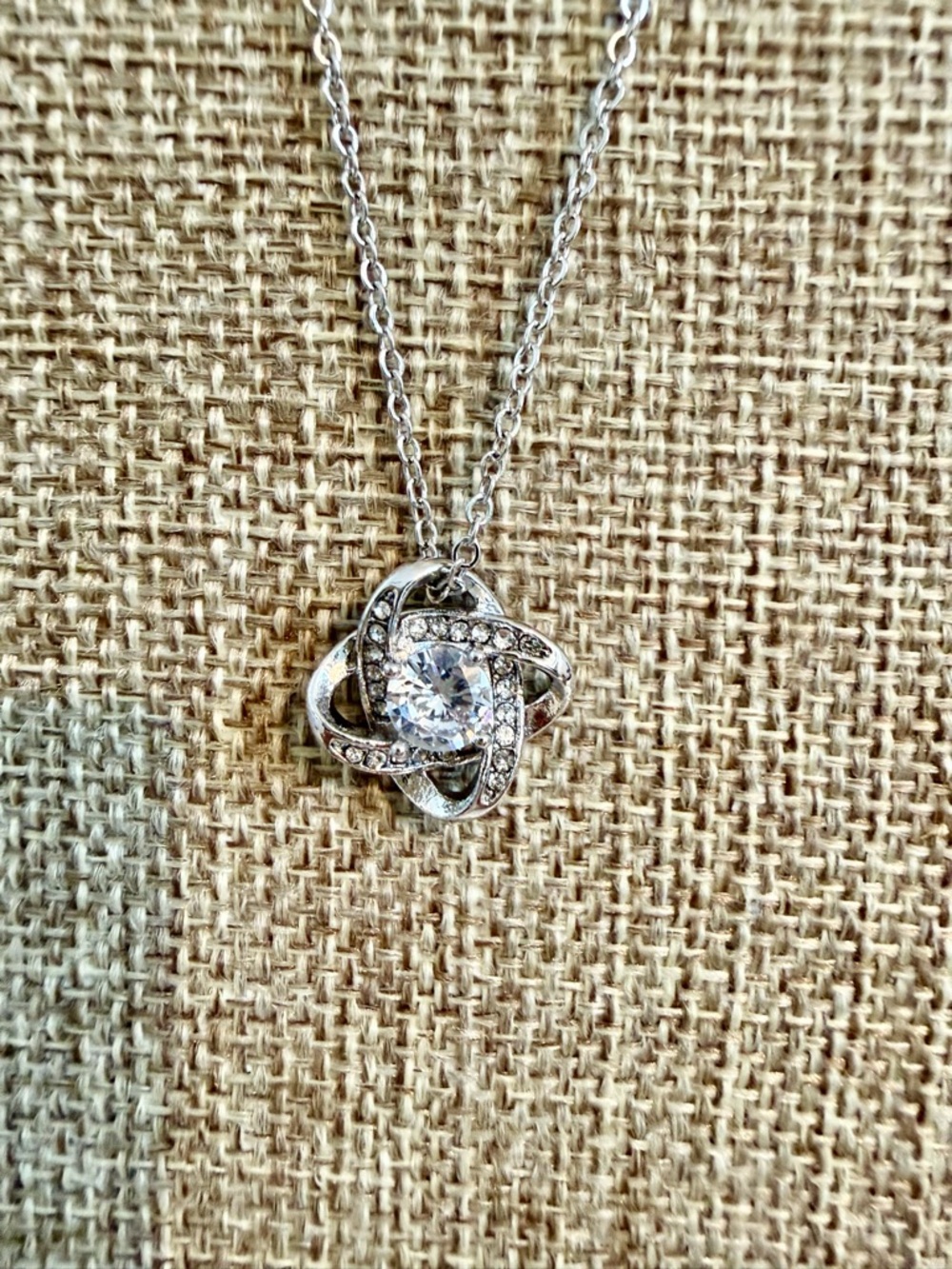 Silver Crystal Knot Pendant Necklace in Silver